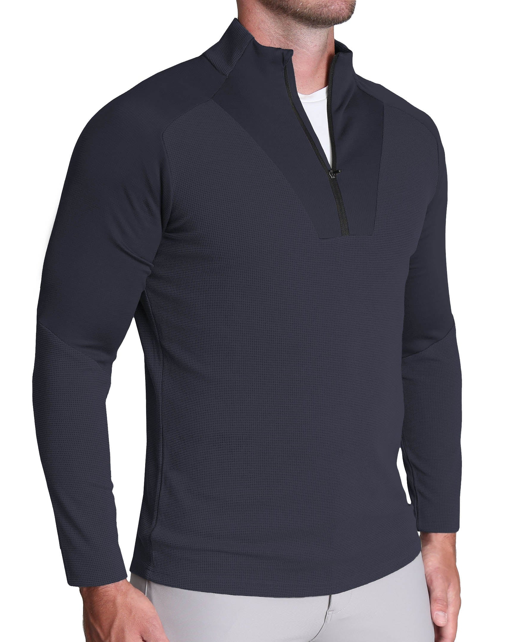 Waffle Knit Quarter Zip Navy