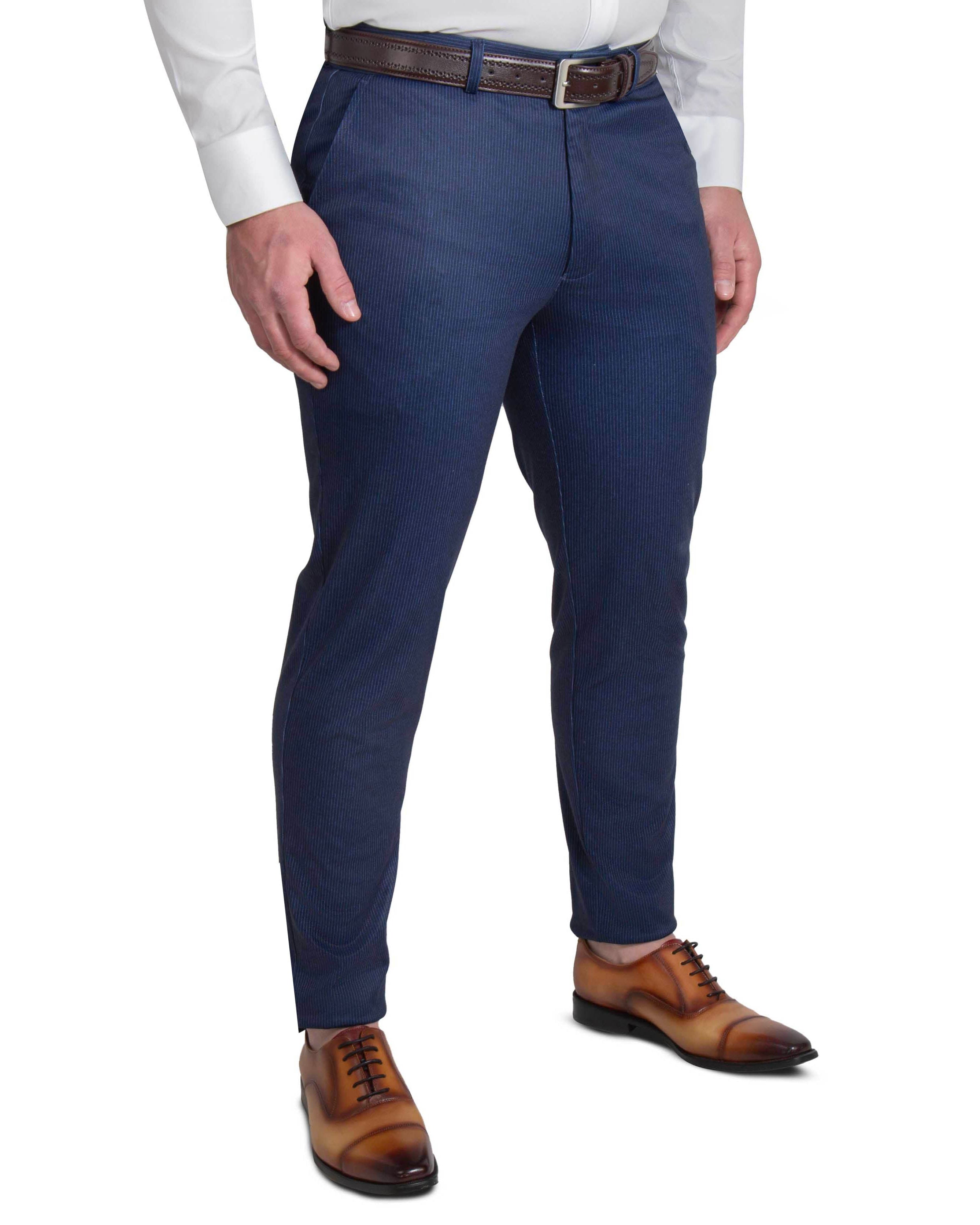 スーツ SEEALL: EASY PANTS NAVY STRIPE Athletic Fit Stretch Suit Pants - Navy & White Stripe