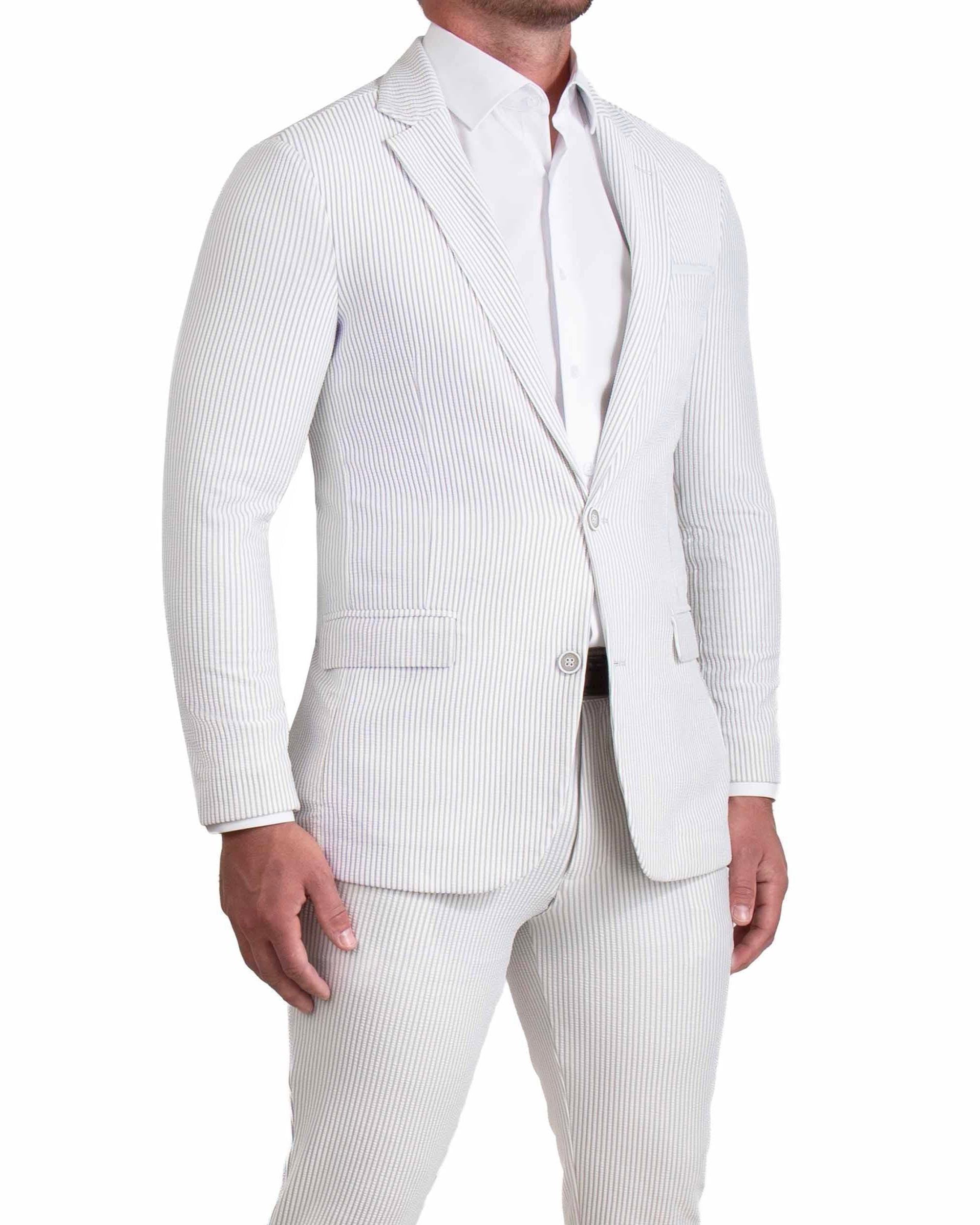 Athletic Fit Stretch Suit - Grey Seersucker