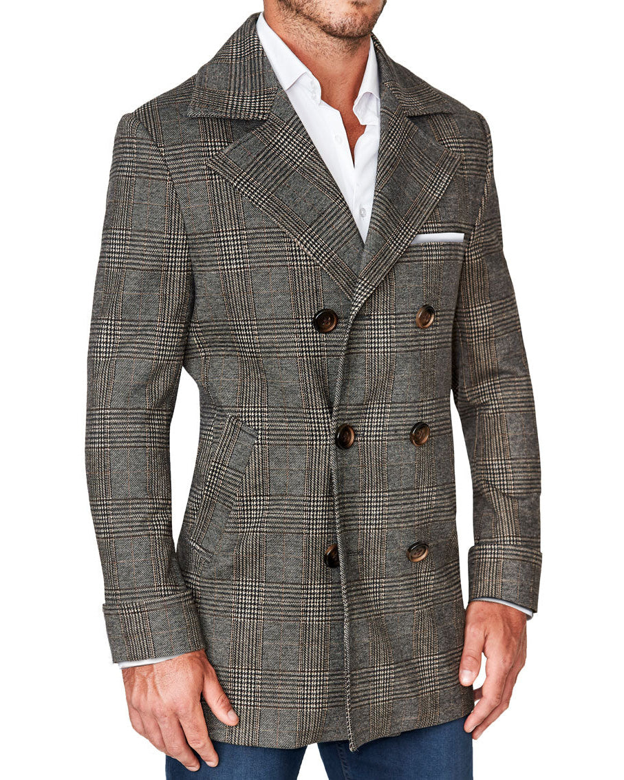 Brown Plaid Double Breasted Overcoat