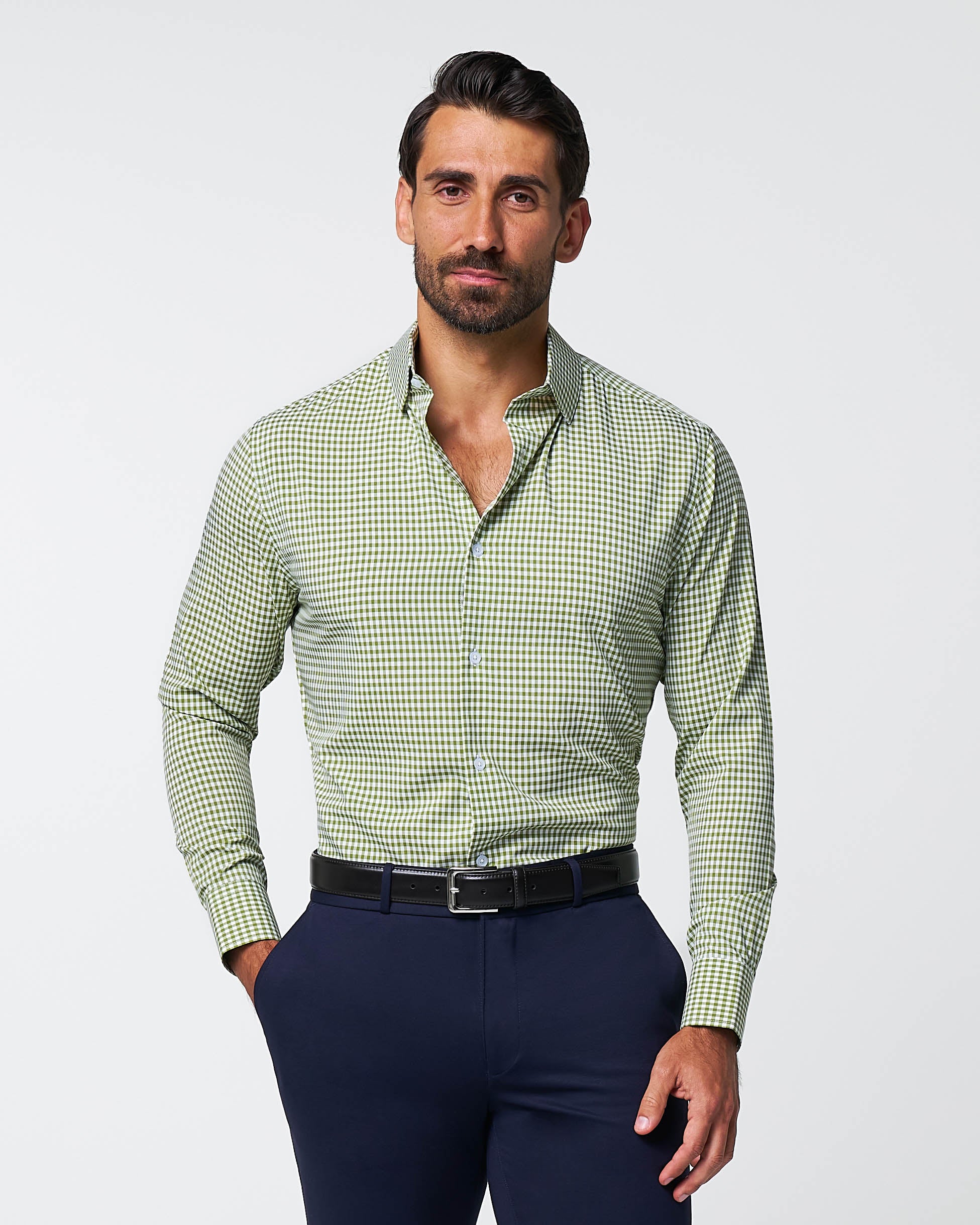 mens green gingham dress shirt J.McLaughlin Men's Club Classic Fit Shirt in Gingham Green/White, Size Large