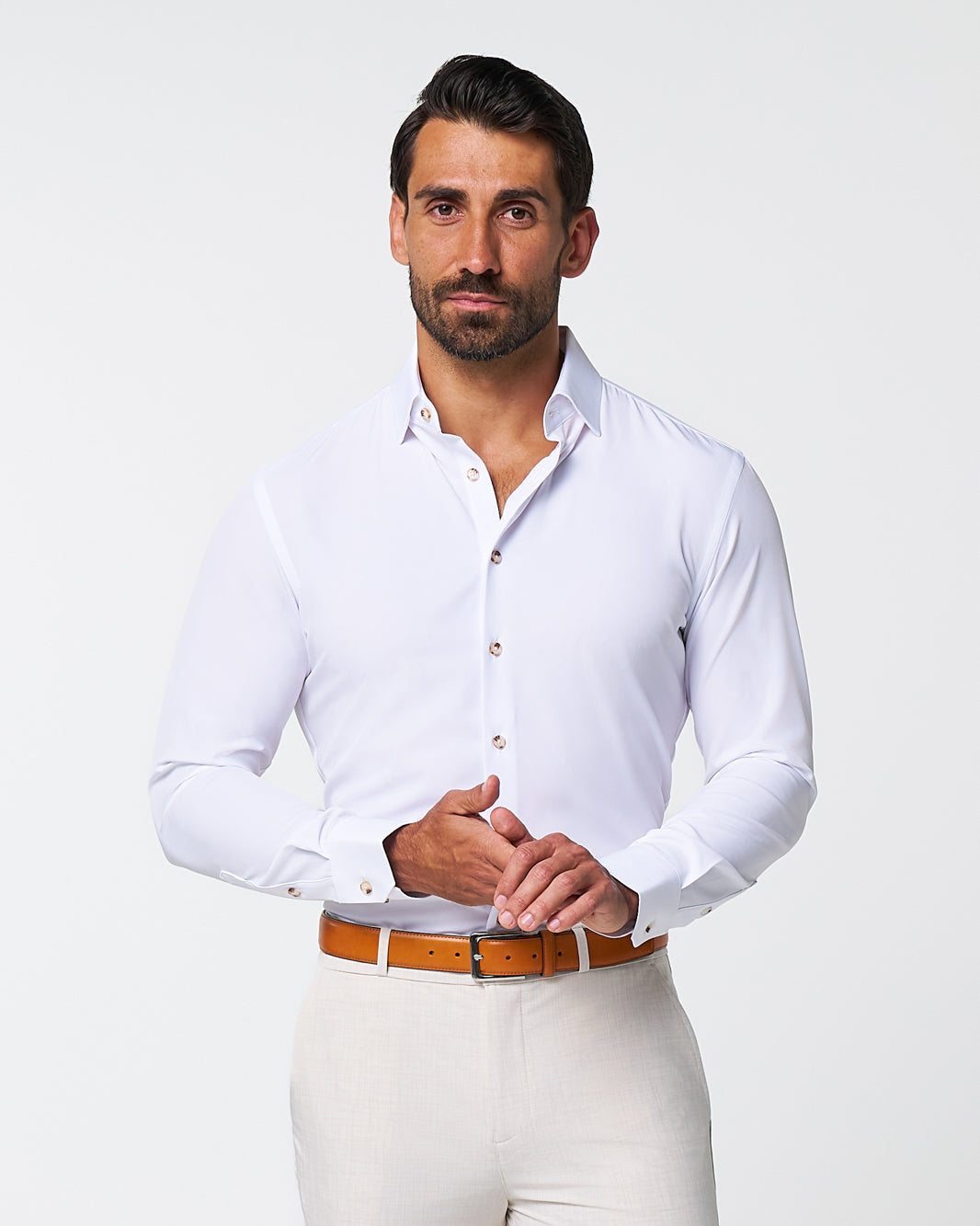leonardi dress shirts The Leonardo Solid White With Tortoise Shell Buttons L / Solid White With Tortoise Shell Buttons roaring twenties fashion Elie Balleh Men's Slim Mens Leonardi fancy smooth color:Black Matte