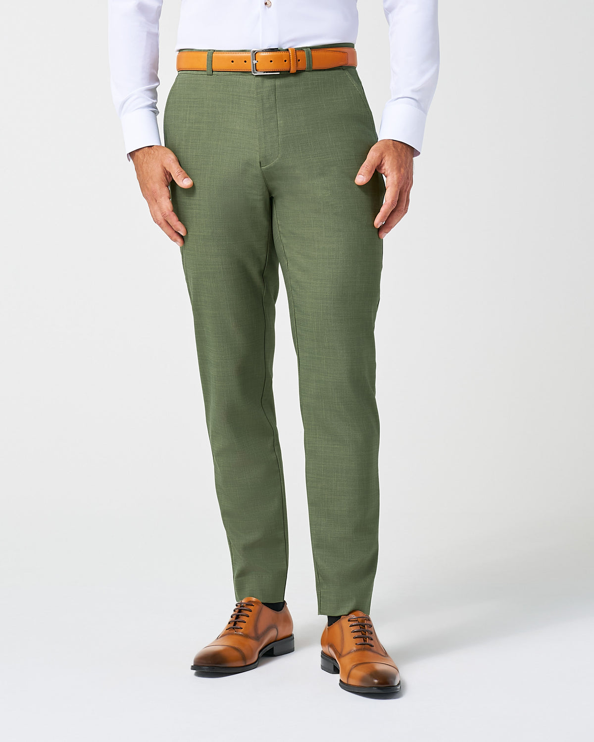 men's no iron dress pant green color classic fit Athletic Stretch Pants - Heathered Forest 29W paired with the matching dressess Size:4/XL Unique Vintage | Dresses