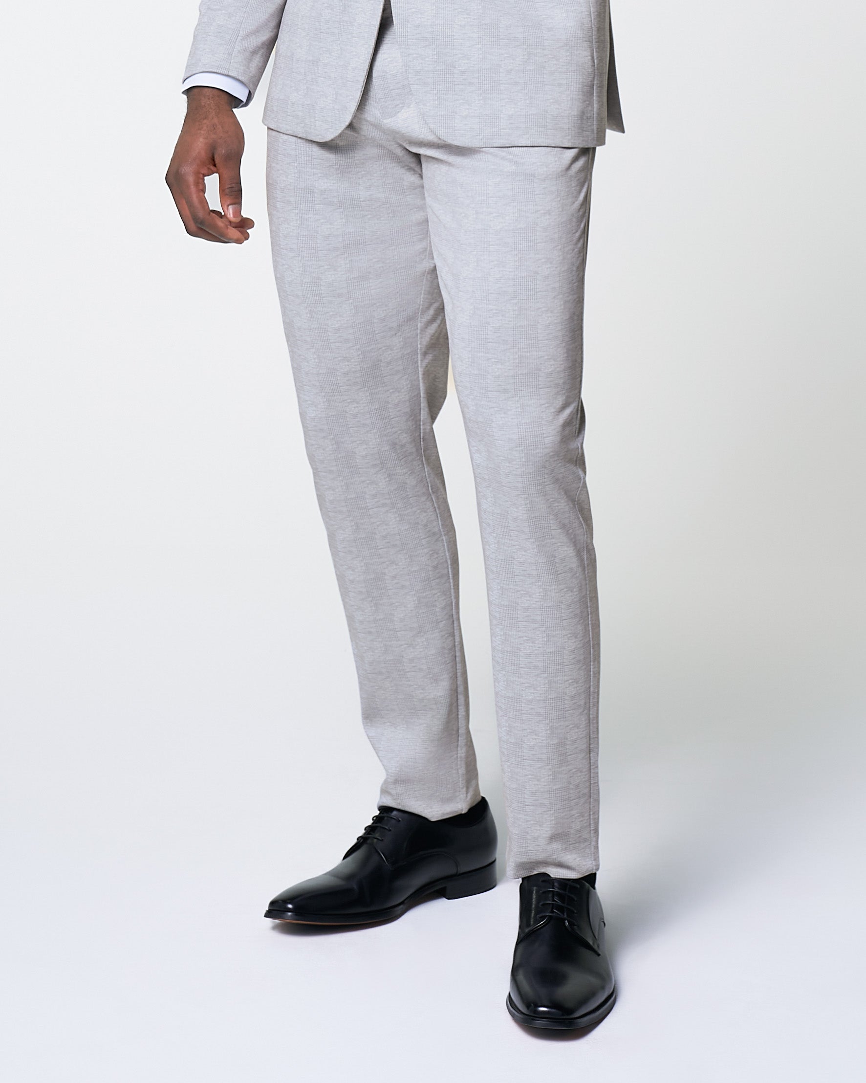 Athletic Fit Stretch Suit Pants - Light Grey Plaid Athletic Fit Stretch Suit Pants - Light Grey Plaid