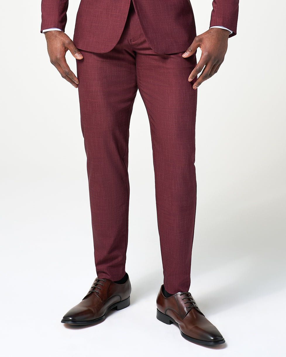 Athletic Fit Stretch Suit Pants - Heathered Maroon 40W