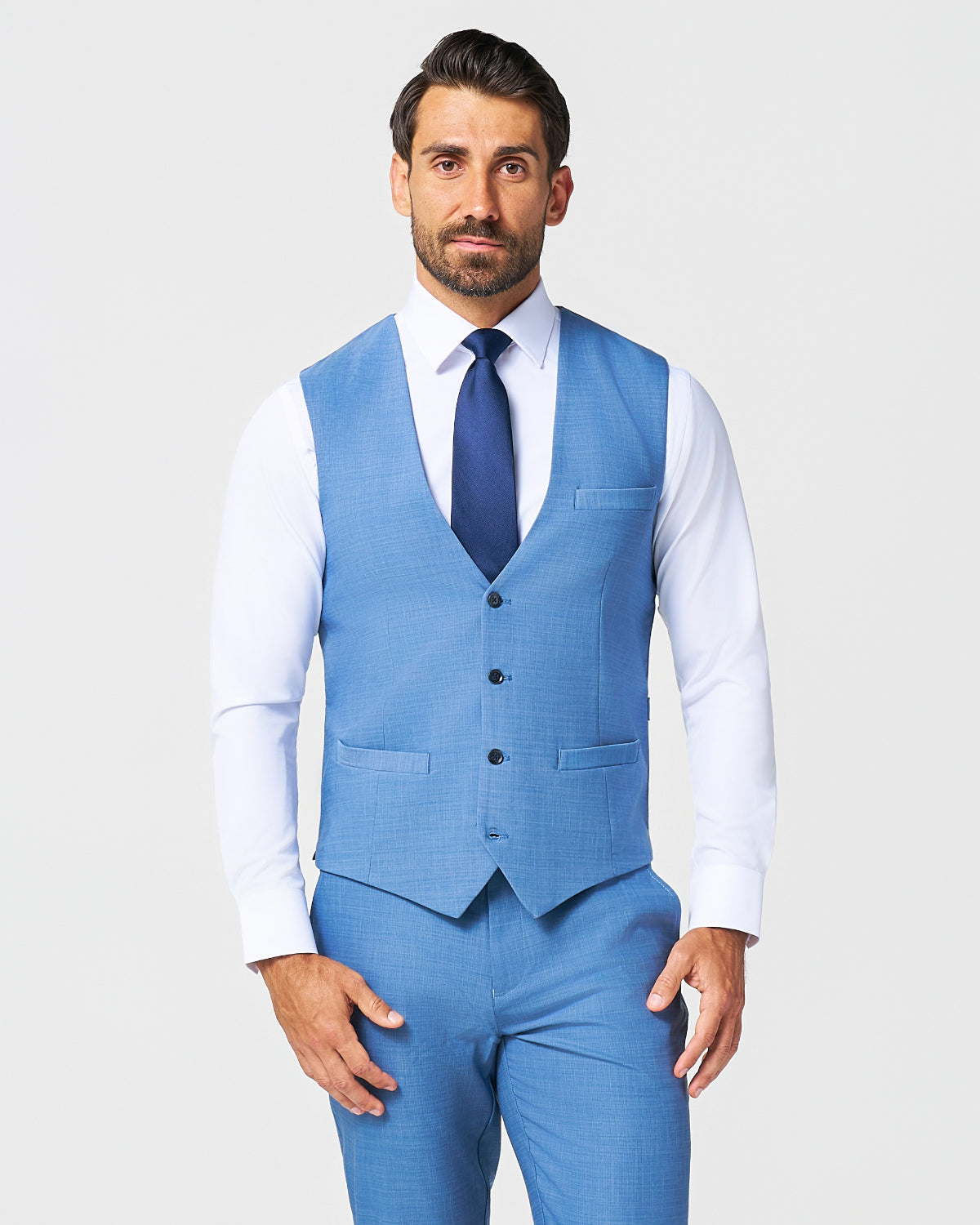 Athletic Fit Stretch Suit Vest - Heathered Light Blue 44 / Heathered Light Blue