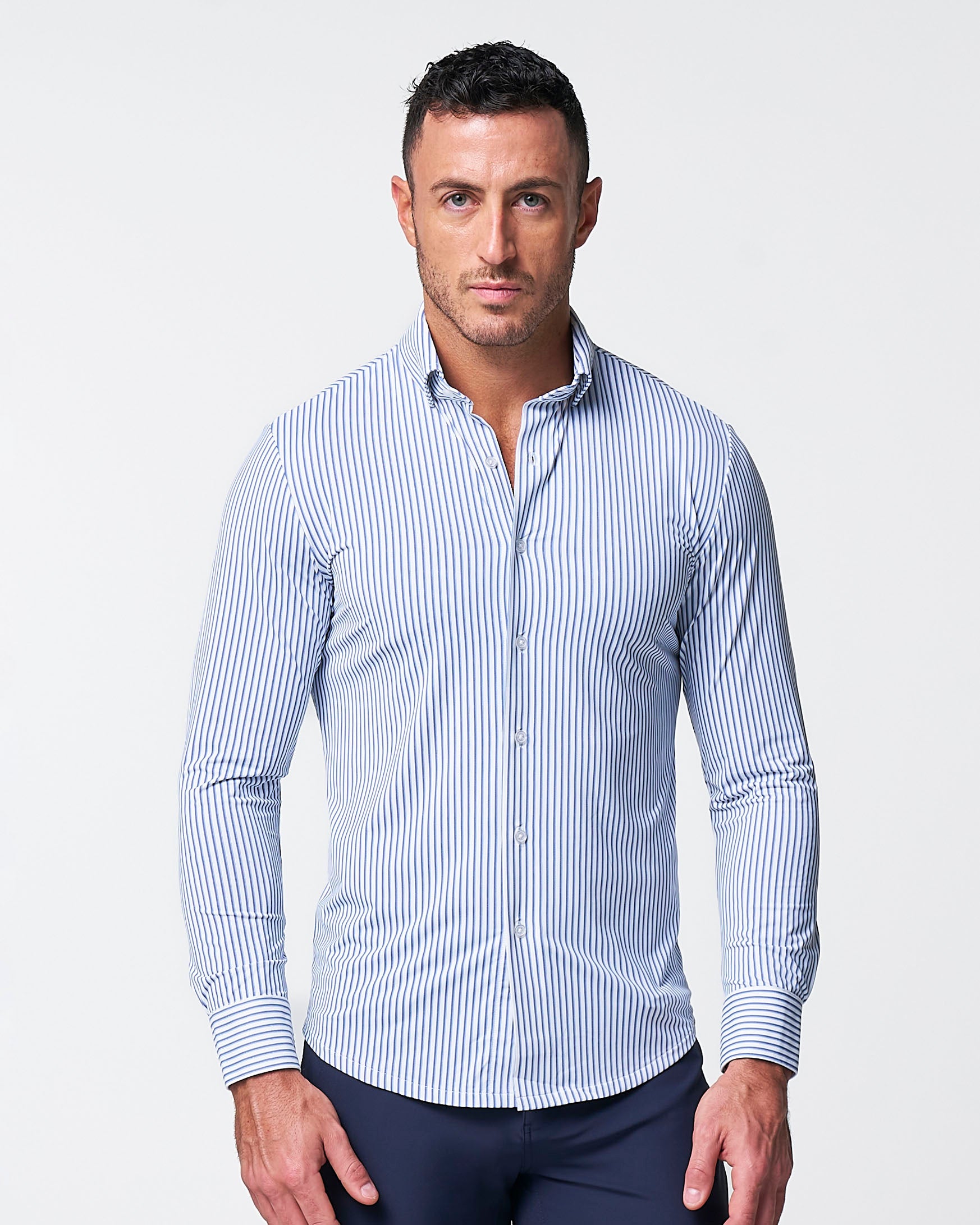 Chemise Tasso Elba Homme Manches Longues Rayures Bleues/blanches - Taille M 15-15.5