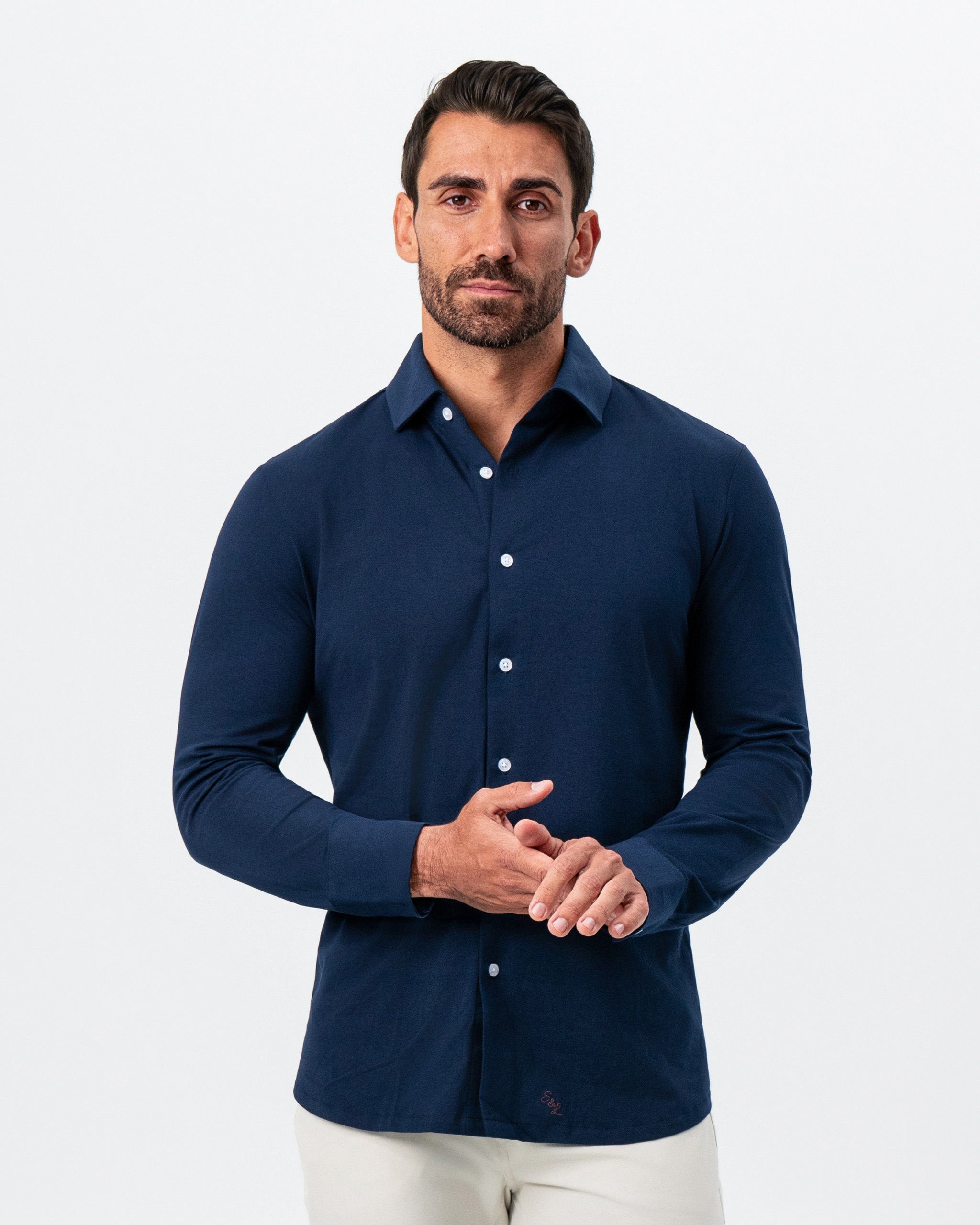 long sleeve navy blue dress shirt The Stewart Navy Button Down 3XL / Navy