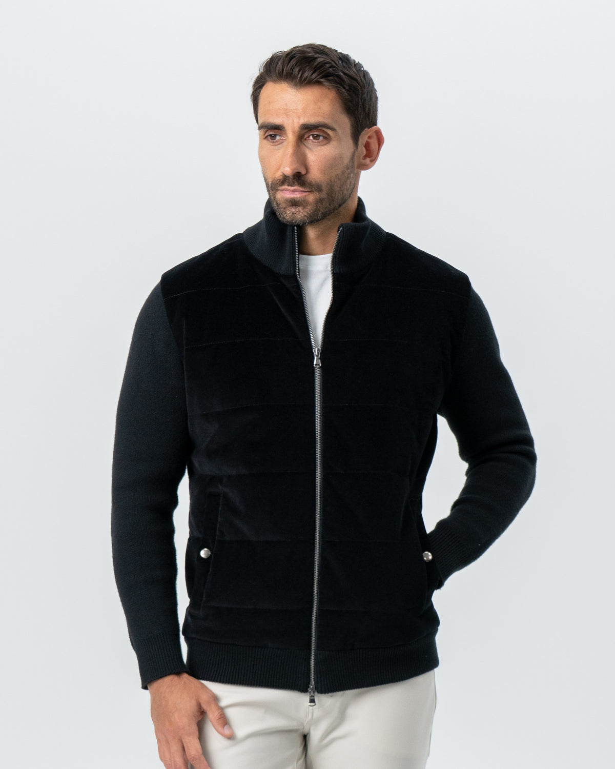 Corduroy Knit Zip Jacket - Black
