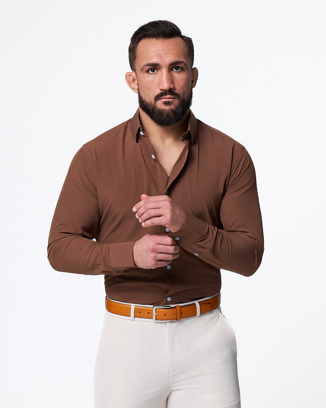 brown dress shirts Chocolate Brown Pique Knit Dress Shirt