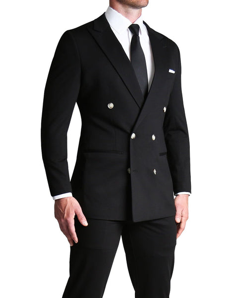 Athletic Fit Stretch Suit - Knit Charcoal Microcheck