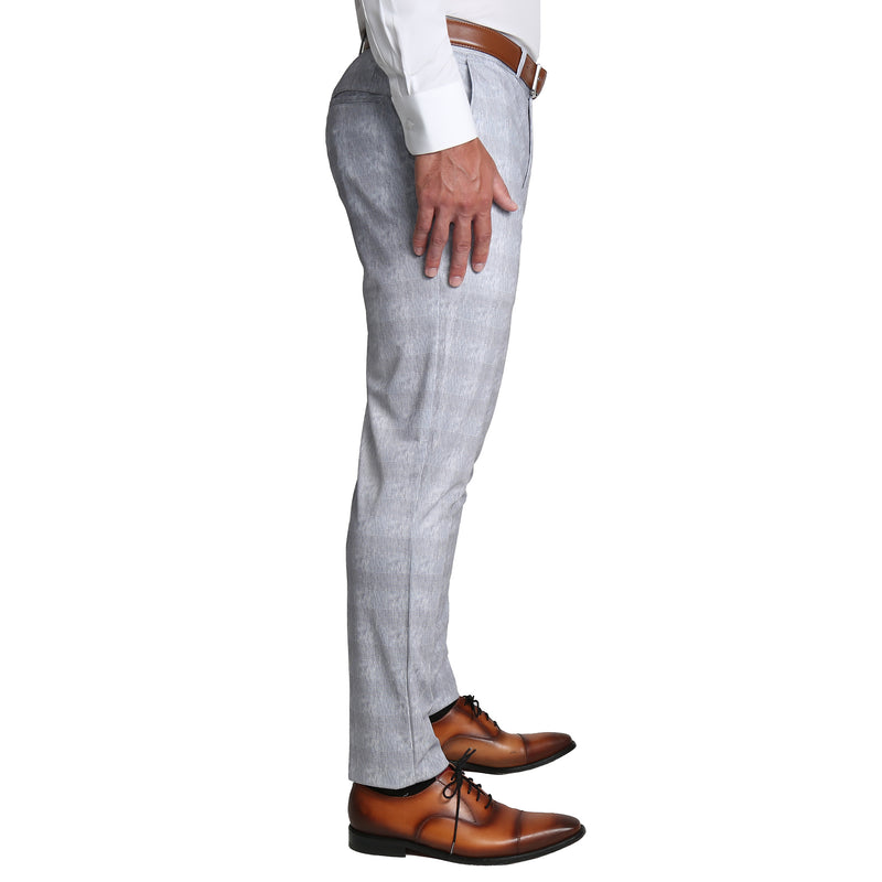 Brushed Tech Suit Pant - Light Grey Plaid