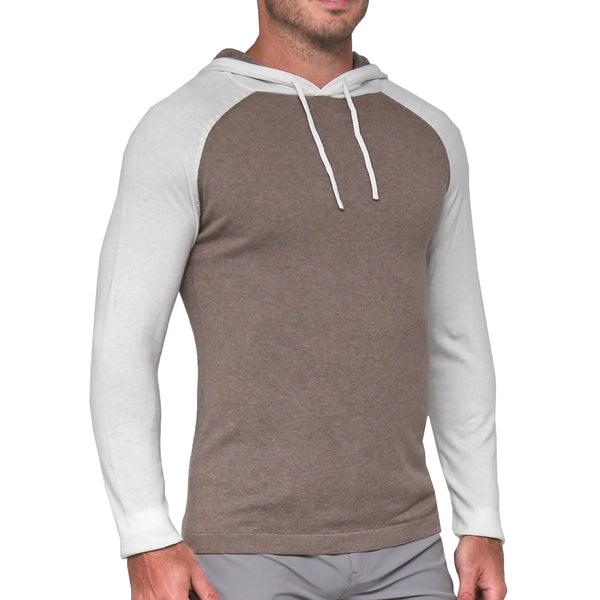 Knit Cotton-Silk Blend Hoodie - White & Brown