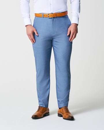 Athletic Fit Stretch Suit Pants - Heathered Light Blue 40W