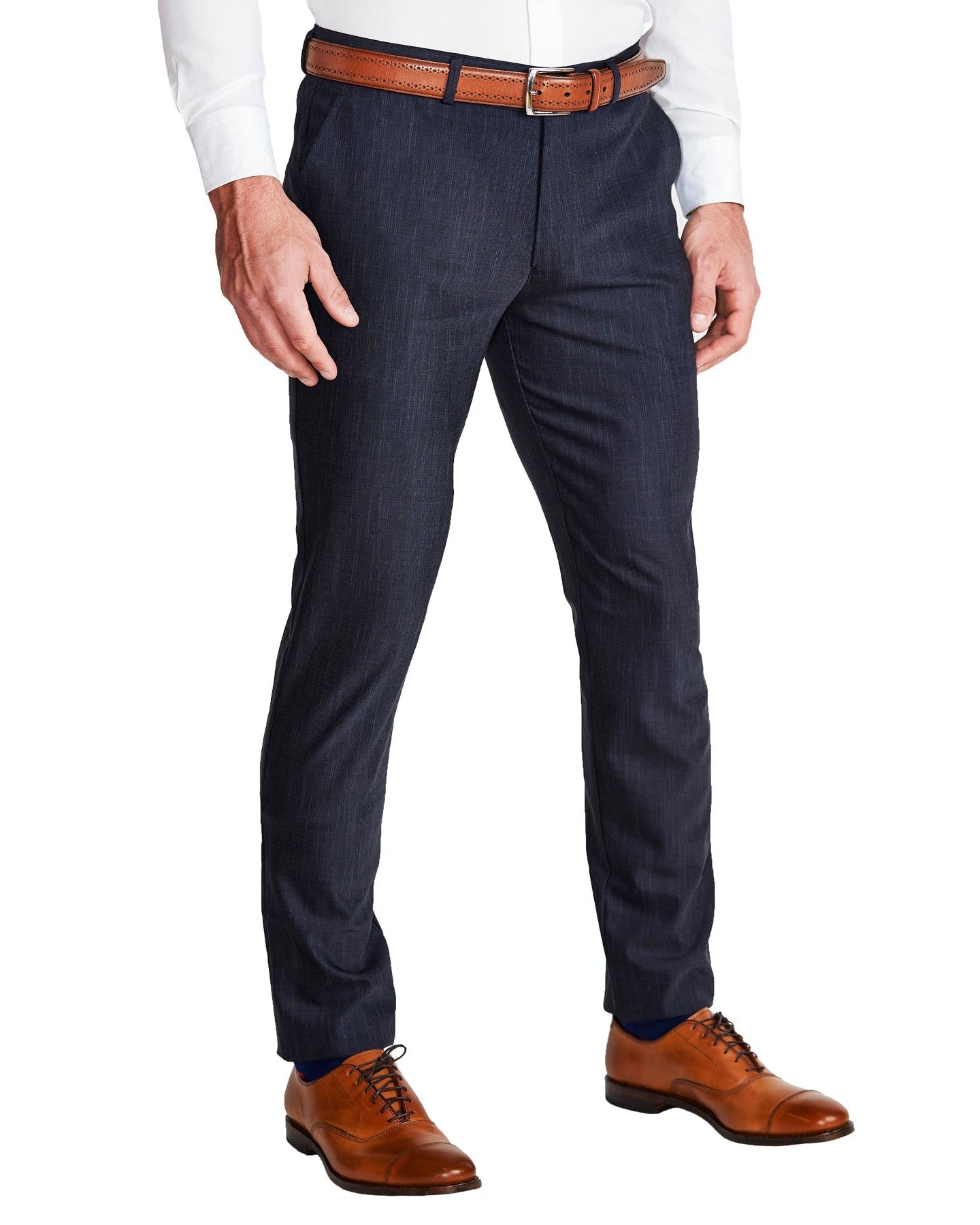 Athletic Fit Stretch Suit Pants - Heathered Midnight Navy