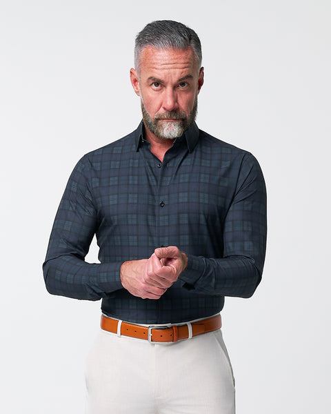 blue plaid dress shirt The York Navy, Black & Olive Plaid XS / Navy Black & Olive Plaid