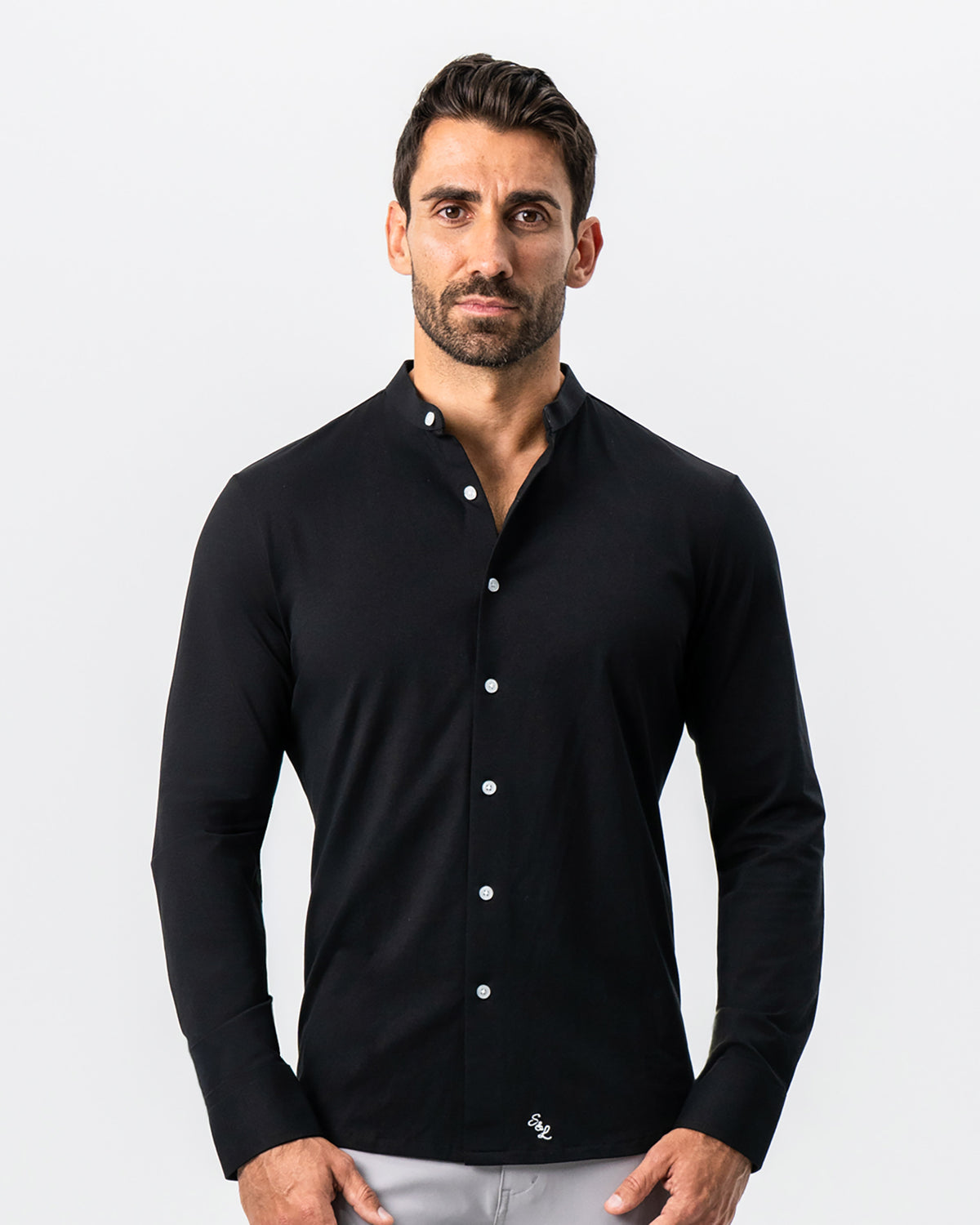 Button Down Back Banded Collar Button Down - Black