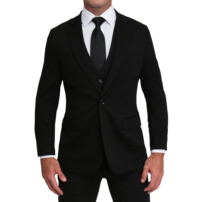 Athletic Fit Stretch Suit Vest - Solid Black