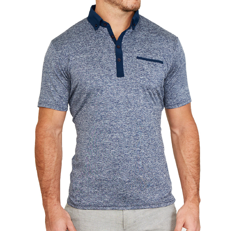 "The Dozier" Heathered Blue Tech Polo