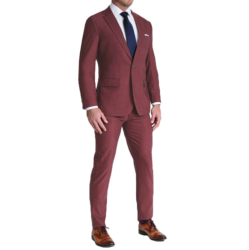 Athletic Fit Stretch Suit Pants - Heathered Maroon