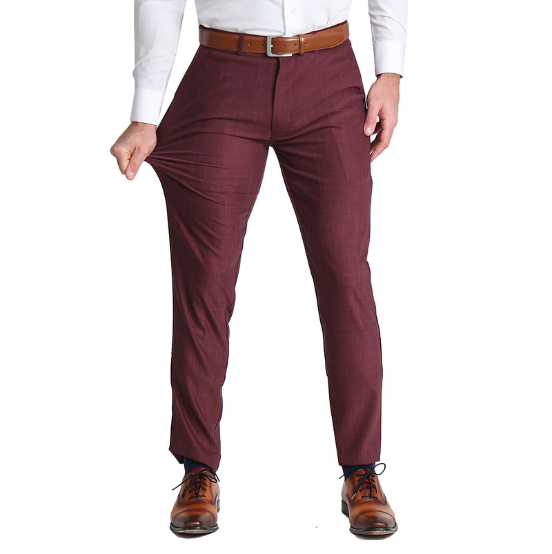 Athletic Fit Stretch Suit Pants - Heathered Maroon