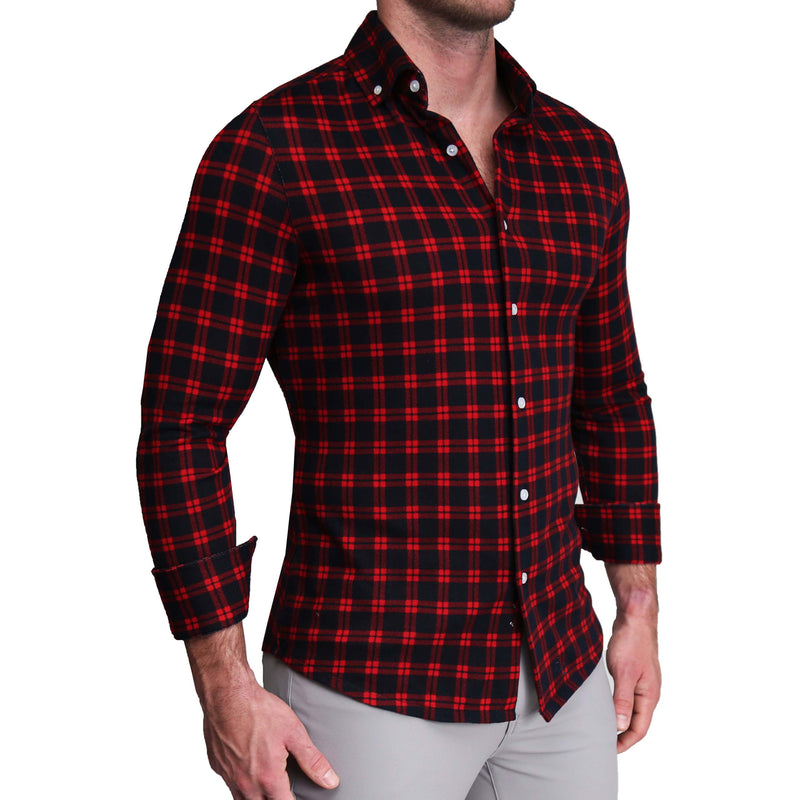 "The Wyatt" Red & Navy Plaid Casual Button Down