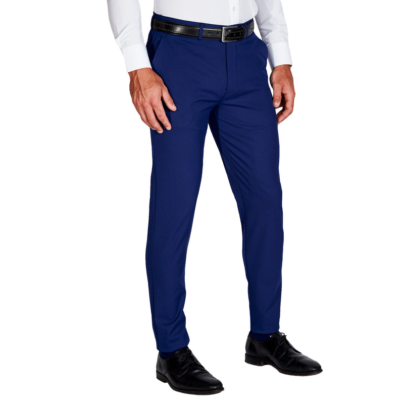 Sojanya (Since 1958) Men's Cotton Blend Royal Blue Solid Formal Trousers