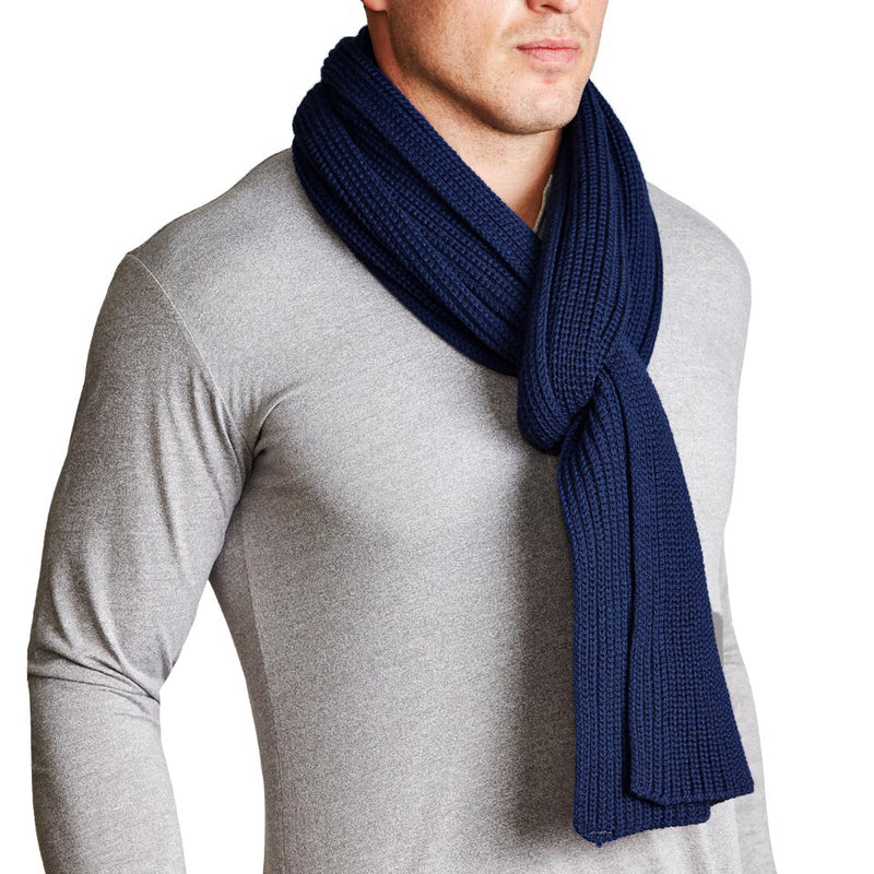 Merino Wool Knit Scarf - Navy