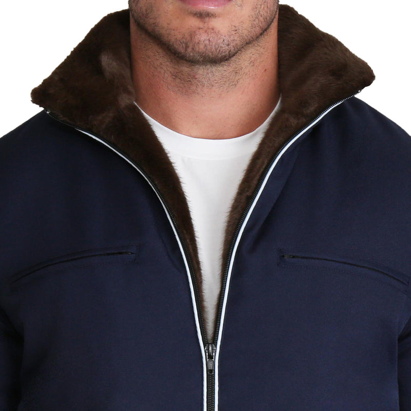 Down Bomber Jacket - Navy with Brown Fur