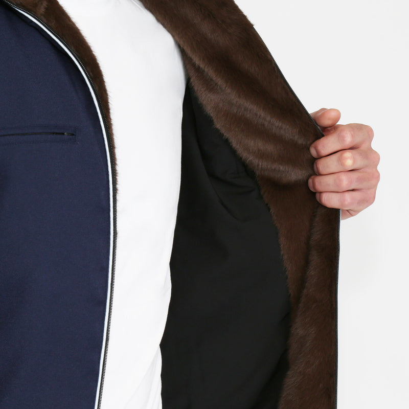 Down Bomber Jacket - Navy with Brown Fur