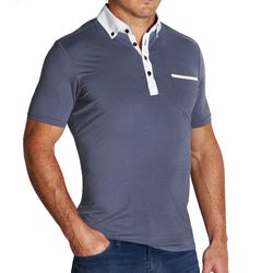 "The Anders" Steel Blue Tech Polo with White Accents